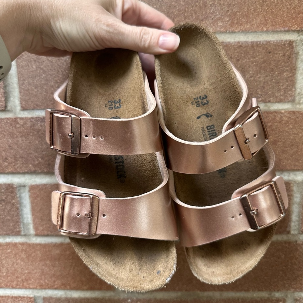 Birkenstock Kids Arizona metallic slide sandals